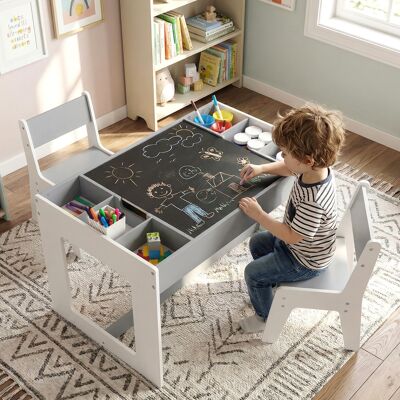 Costway Multifunktionaler Kindertisch & 2 Stühle Set Sitzgruppe Kinder holz mit abnehmbarer doppelseitiger Tischplatte Grau Costway Multifunktionaler Kindertisch & 2 Stühle Set Sitzgruppe Kinder holz mit abnehmbarer doppelseitiger Tischplatte Grau