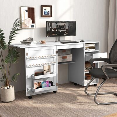 Costway 2 in 1 Nähschrank Schreibtisch klappbar Nähmaschinentisch mit Ablageflächen Weiß Costway 2 in 1 Nähschrank Schreibtisch klappbar Nähmaschinentisch mit Ablageflächen Weiß