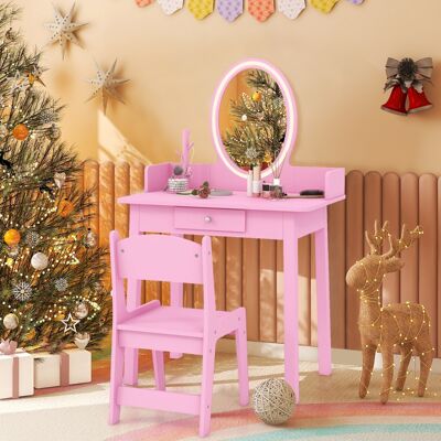 Costway 2 in 1 Kinder Schminktisch mit Hocker Frisiertisch mit Beleuchtung Rosa Costway 2 in 1 Kinder Schminktisch mit Hocker Frisiertisch mit Beleuchtung Rosa