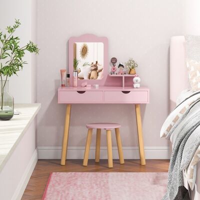 Costway Kinder Schminktisch Set 2 in 1 Frisiertisch Schreibtisch & Hocker mit abnehmbarem Spiegel Rosa Costway Kinder Schminktisch Set 2 in 1 Frisiertisch Schreibtisch & Hocker mit abnehmbarem Spiegel Rosa