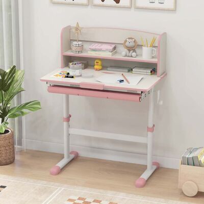 Costway Höhenverstellbarer Schreibtisch mit Neigbarer Tischplatte & Schublade & Regal Kinder Studiertisch Rosa Costway Höhenverstellbarer Schreibtisch mit Neigbarer Tischplatte & Schublade & Regal Kinder Studiertisch Rosa
