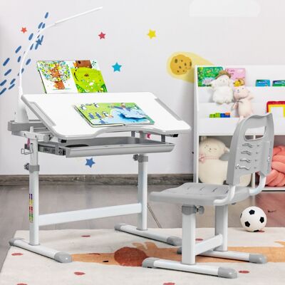 Costway Kindertisch Kinderschreibtisch Set mit Bücherständer & LED-Licht für Jungs & Mädchen Grau Costway Kindertisch Kinderschreibtisch Set mit Bücherständer & LED-Licht für Jungs & Mädchen Grau