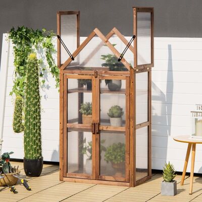 Costway Tragbares 3-stöckiges Mini-Gewächshaus aus Holz mit Abnehmbaren Regalen Transparent Costway Tragbares 3-stöckiges Mini-Gewächshaus aus Holz mit Abnehmbaren Regalen Transparent