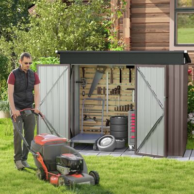Costway Metall Gartenhaus mit Vordertür & Seitentür & Pultdach Gerätehaus Geräteschuppen 235 x 117 x 185 cm Hellbraun Costway Metall Gartenhaus mit Vordertür & Seitentür & Pultdach Gerätehaus Geräteschuppen 235 x 117 x 185 cm Hellbraun