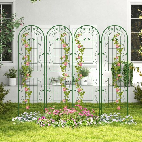 Costway Rankgitter Metall 4er Set dekorativer Gartenzaun freistehende Rankhilfe 180 x 50 cm Grün