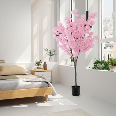 Costway 190 cm Künstlicher Kirschblütenbaum Kunstpflanze mit Blüten in Rosa Kunstbaum im Topf Costway 190 cm Künstlicher Kirschblütenbaum Kunstpflanze mit Blüten in Rosa Kunstbaum im Topf