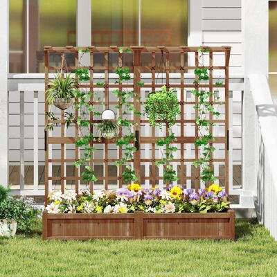 Costway Blumenkasten mit Spalier & Dach Tannenholz Pflanzkasten mit Rankgitter Gartenspalier Braun Costway Blumenkasten mit Spalier & Dach Tannenholz Pflanzkasten mit Rankgitter Gartenspalier Braun