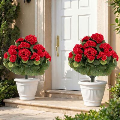 Costway 2er Set Künstliche Geranien mit realistischer PE-Stamm & Seidenblumen & -blätter Rot Costway 2er Set Künstliche Geranien mit realistischer PE-Stamm & Seidenblumen & -blätter Rot