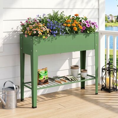 Costway Hochbeet Metall Erhöhter Blumenkasten mit Stützbeinen Pflanzkasten mit Ablage & Abflussloch 95 x 31 x 80 cm Costway Hochbeet Metall Erhöhter Blumenkasten mit Stützbeinen Pflanzkasten mit Ablage & Abflussloch 95 x 31 x 80 cm