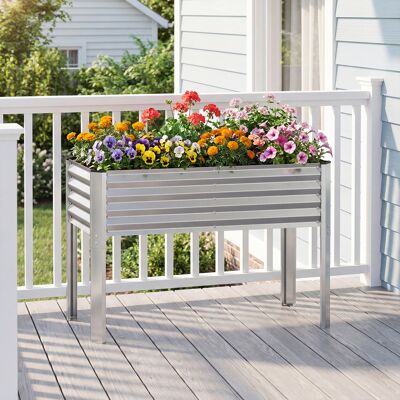 Costway Hochbeet Metall Pflanzkasten mit Beinen Erhöhtes Pflanzgefäß mit Abflusssystem Blumenkasten Silber Costway Hochbeet Metall Pflanzkasten mit Beinen Erhöhtes Pflanzgefäß mit Abflusssystem Blumenkasten Silber
