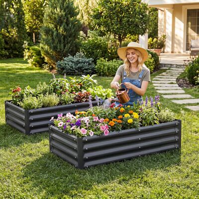 Costway Hochbeet aus Verzinktem Stahl stabiler Pflanzkasten Wetterfest & Rostfrei Gartenbeet 123 x 64 cm Grau Costway Hochbeet aus Verzinktem Stahl stabiler Pflanzkasten Wetterfest & Rostfrei Gartenbeet 123 x 64 cm Grau