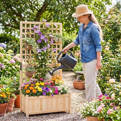 Costway Pflanzkasten mit Rankgitter Hochbeet aus Massives Holz für Blumen & Kletterpflanzen Blumenbeet 76 x 32 x 143 cm Costway Pflanzkasten mit Rankgitter Hochbeet aus Massives Holz für Blumen & Kletterpflanzen Blumenbeet 76 x 32 x 143 cm