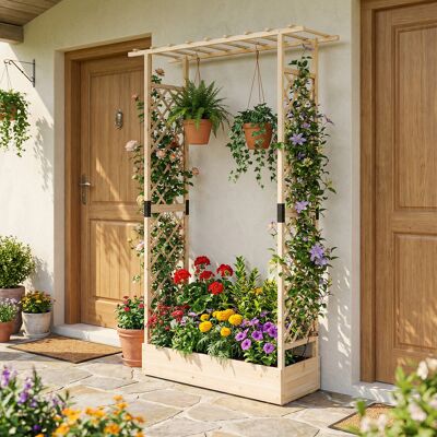 Costway Blumenkasten mit Rankgitter Pflanzkasten mit Rankhilfe & Hängendem Dach Sichtschutz Natur Costway Blumenkasten mit Rankgitter Pflanzkasten mit Rankhilfe & Hängendem Dach Sichtschutz Natur