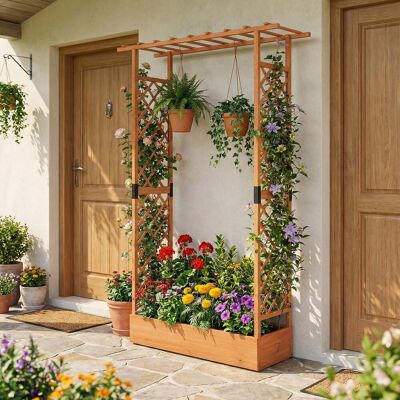 Costway Blumenkasten mit Rankgitter Pflanzkasten mit Rankhilfe & Hängendem Dach Sichtschutz Orange Costway Blumenkasten mit Rankgitter Pflanzkasten mit Rankhilfe & Hängendem Dach Sichtschutz Orange
