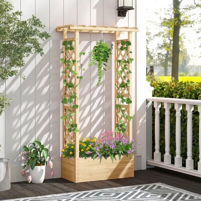 Costway Hochbeet mit Spalier freistehender Pflanzkasten aus Holz mit Überdachung Abflusslöchern Natur Costway Hochbeet mit Spalier freistehender Pflanzkasten aus Holz mit Überdachung Abflusslöchern Natur