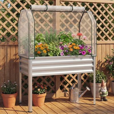 Costway Hochbeet aus Verzinktem Metall mit PE-Abdeckung Erhöhtes Gartenbeet mit Rollbarer Tür & Befestigungsgurt Silber Costway Hochbeet aus Verzinktem Metall mit PE-Abdeckung Erhöhtes Gartenbeet mit Rollbarer Tür & Befestigungsgurt Silber