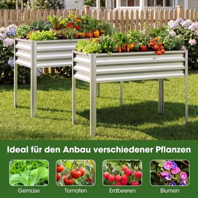 Costway Hochbeet mit Beinen aus Metall Erhöhtes Gartenbeet Stabiler Pflanzkasten für Balkon Terrasse & Garten Silber Costway Hochbeet mit Beinen aus Metall Erhöhtes Gartenbeet Stabiler Pflanzkasten für Balkon Terrasse & Garten Silber