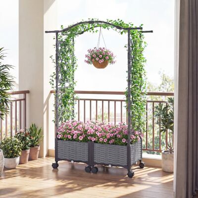 Costway Pflanzkasten mit Rankgitter & hängendem Dach Hochbeet auf abschließbaren Rollen Grau 153 x 40 x 147 cm Costway Pflanzkasten mit Rankgitter & hängendem Dach Hochbeet auf abschließbaren Rollen Grau 153 x 40 x 147 cm