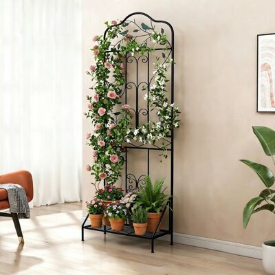 Costway Rankgitter für Kletterpflanzen freistehendes Kletterblumenständer aus Metall mit klappbarem Regal Schwarz Costway Rankgitter für Kletterpflanzen freistehendes Kletterblumenständer aus Metall mit klappbarem Regal Schwarz