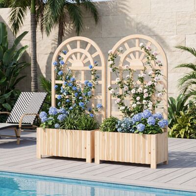 Costway Blumenkasten mit Rankgitter & Spalier & Entwässerung Pflanzkasten für Kletterpflanzen Natur Costway Blumenkasten mit Rankgitter & Spalier & Entwässerung Pflanzkasten für Kletterpflanzen Natur