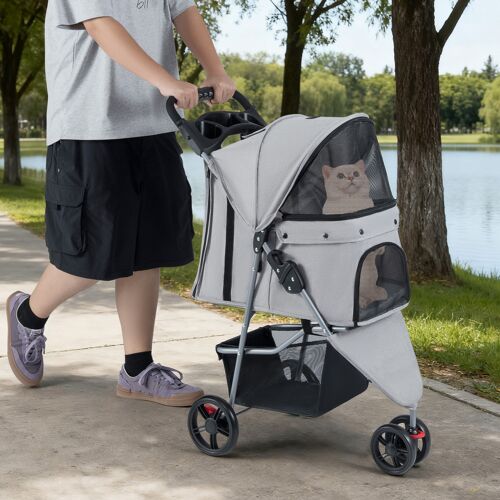 Costway Faltbarer Haustierwagen leichter Katzen-Spazierwagen mit verstellbarem Sonnendach Grau