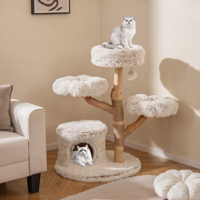 Costway 102 cm Hoher Moderner Kratzbaum mit Echtholzstamm & Hängender Ball Kletterturm für Katzen Costway 102 cm Hoher Moderner Kratzbaum mit Echtholzstamm & Hängender Ball Kletterturm für Katzen