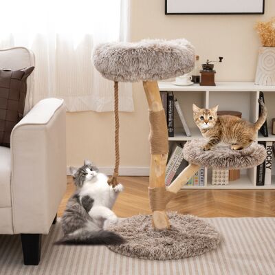 Costway 90 cm Kratzbaum Holz Katzenbaum mit 3 Plüschsitzflächen Seil & Kratzpfosten aus Jute Katzenturm Katzenmöbel Massivholz Braun+Natur Costway 90 cm Kratzbaum Holz Katzenbaum mit 3 Plüschsitzflächen Seil & Kratzpfosten aus Jute Katzenturm Katzenmöbel Massivholz Braun+Natur