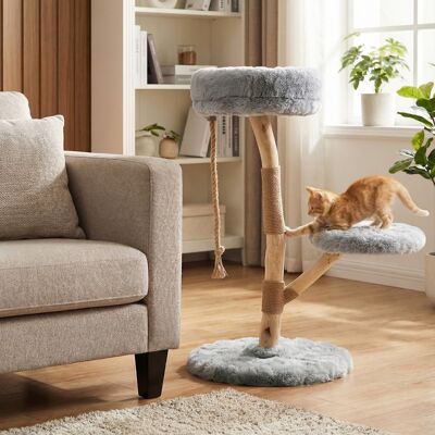 Costway 90 cm Massivholz Kratzbaum mit 3 Plüschsitzflächen Seil & Kratzpfosten Katzenbaum Katzenturm Grau Costway 90 cm Massivholz Kratzbaum mit 3 Plüschsitzflächen Seil & Kratzpfosten Katzenbaum Katzenturm Grau