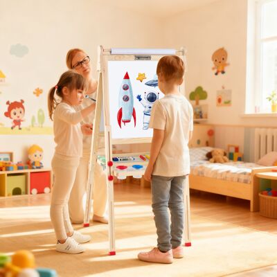 Costway Holz-Kunststaffelei für Kinder 3-in-1 klappbare doppelseitige magnetische Staffelei mit Whiteboard Tafel Natur Costway Holz-Kunststaffelei für Kinder 3-in-1 klappbare doppelseitige magnetische Staffelei mit Whiteboard Tafel Natur