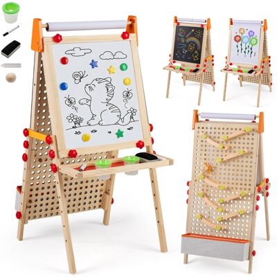 Costway Kinder Staffelei 3 in 1 doppelseitige Kidnertafel aus Holz mit Magnet-Whiteboard Natur Costway Kinder Staffelei 3 in 1 doppelseitige Kidnertafel aus Holz mit Magnet-Whiteboard Natur