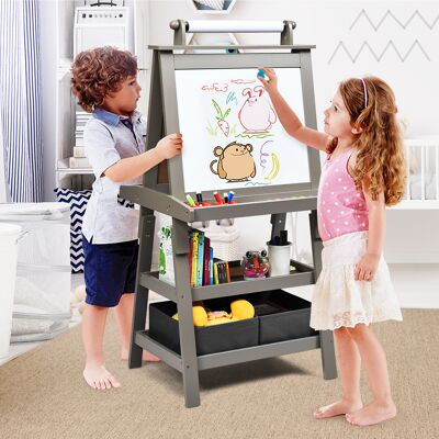 Costway 3 in 1 Kinder Staffelei Kindertafel doppelseitig Whiteboard & Kreidetafel & Zeichenpapier für Kleinkinder Grau Costway 3 in 1 Kinder Staffelei Kindertafel doppelseitig Whiteboard & Kreidetafel & Zeichenpapier für Kleinkinder Grau
