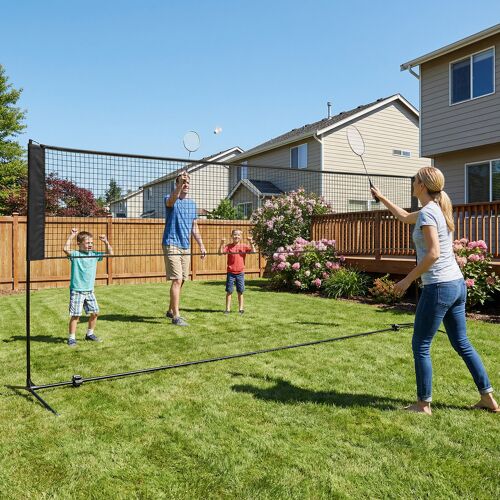 Costway Badmintonnetz mit Ständer Federballnetz höhenverstellbar mit 2 Federbällen & Tragetasche 420 x 102 x 89–155 cm Schwarz