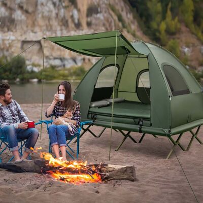 Costway 5 in 1 Campingzelt Feldbett für 2 Personen Luftmatratze Kissen Schlafsack Tragbar Grün Costway 5 in 1 Campingzelt Feldbett für 2 Personen Luftmatratze Kissen Schlafsack Tragbar Grün