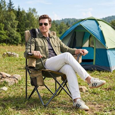 Costway Campingstuhl Klappbar Tragbarer Angelstuhl mit Kühltasche Getränkehalter & Seitentasche bis 200 kg Belastbar Costway Campingstuhl Klappbar Tragbarer Angelstuhl mit Kühltasche Getränkehalter & Seitentasche bis 200 kg Belastbar