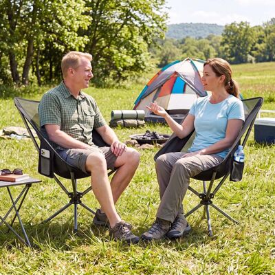 Costway Drehbarer Campingstuhl Faltbarer Klappstuhl bis 150 kg Belastbar mit Getränkehalter & Seitentasche Schwarz Costway Drehbarer Campingstuhl Faltbarer Klappstuhl bis 150 kg Belastbar mit Getränkehalter & Seitentasche Schwarz