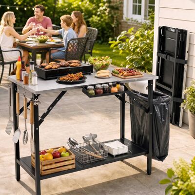 Costway Klappbarer Campingtisch mit 1 Edelstahl Arbeitsplatte Tragbarer Grilltisch mit Gewürzregal Costway Klappbarer Campingtisch mit 1 Edelstahl Arbeitsplatte Tragbarer Grilltisch mit Gewürzregal