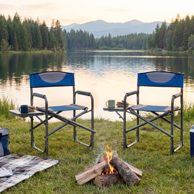 Costway Regiestuhl Klappbarer Campingstuhl mit Seitentisch & Getränkehalter Blau Costway Regiestuhl Klappbarer Campingstuhl mit Seitentisch & Getränkehalter Blau