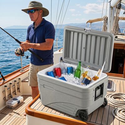 Costway Tragbare Kühlbox auf Rollen Wetterfeste Isolierbox mit Klappbarem Zuggriff & 2 Leichtgängigen Rollen Grau 80 L Costway Tragbare Kühlbox auf Rollen Wetterfeste Isolierbox mit Klappbarem Zuggriff & 2 Leichtgängigen Rollen Grau 80 L