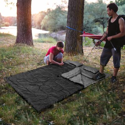 Costway Goplus Doppelschlafsack 2 Personen XL Deckenschlafsack Schlafsack mit 2 Kissen Schwarz 220 x150 cm Costway Goplus Doppelschlafsack 2 Personen XL Deckenschlafsack Schlafsack mit 2 Kissen Schwarz 220 x150 cm