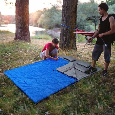 Costway Goplus Doppelschlafsack 2 Personen XL Deckenschlafsack Schlafsack mit 2 Kissen Schwarz/Blau 220 x150 cm-Blau Costway Goplus Doppelschlafsack 2 Personen XL Deckenschlafsack Schlafsack mit 2 Kissen Schwarz/Blau 220 x150 cm-Blau