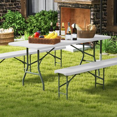 Costway Gartentisch 180 x 74cm Campingtisch klappbar Klapptisch mit HDPE-Tischplatte & Tragegriff Weiß Costway Gartentisch 180 x 74cm Campingtisch klappbar Klapptisch mit HDPE-Tischplatte & Tragegriff Weiß