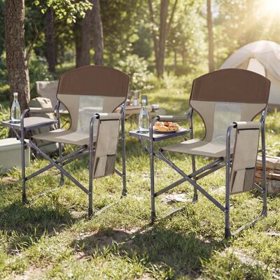 Costway Klappbarer Regiestuhl mit Seitentisch & Seitentasche & Getränkehalter Campingstuhl Braun Costway Klappbarer Regiestuhl mit Seitentisch & Seitentasche & Getränkehalter Campingstuhl Braun