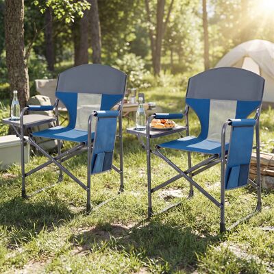 Costway Klappbarer Regiestuhl mit Seitentisch & Seitentasche & Getränkehalter Campingstuhl Blau Costway Klappbarer Regiestuhl mit Seitentisch & Seitentasche & Getränkehalter Campingstuhl Blau