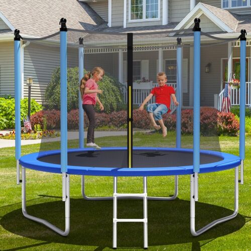 Costway Ø 305 cm Trampolin Freizeit-Trampolin mit Sicherheitsnetz Schwarz + Blau