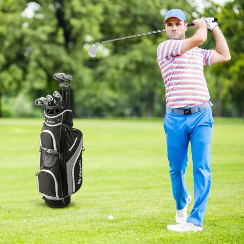 Costway 9-teiliges komplettes Golfschlägerset für rechtshändig spielende Herren, inklusive Driver aus Zinklegierung Grau