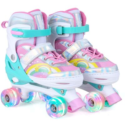 Costway Rollschuhe Kinderrollschuhe mit 4 Verstellbarer Größen & 2 LED-Leuchträdern Quad Skates L Costway Rollschuhe Kinderrollschuhe mit 4 Verstellbarer Größen & 2 LED-Leuchträdern Quad Skates L