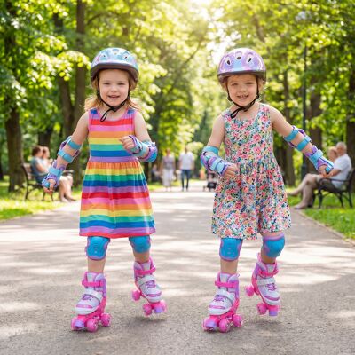 Costway Rollschuhe Verstellbar in 4 Größen EU 30-33 Quad Skates mit 4 Leuchtenden Rädern Rosa Costway Rollschuhe Verstellbar in 4 Größen EU 30-33 Quad Skates mit 4 Leuchtenden Rädern Rosa