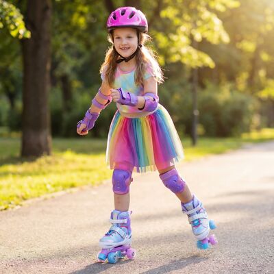 Costway Rollschuhe Verstellbar in 4 Größen EU 34-37 Quad Skates mit 4 euchtenden Rädern Blau Costway Rollschuhe Verstellbar in 4 Größen EU 34-37 Quad Skates mit 4 euchtenden Rädern Blau