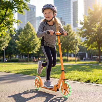 Costway Klappbarer Scooter mit 100kg Tragkraft & 2 LED Räder Höhenverstellbarer Roller Tretroller Orange Costway Klappbarer Scooter mit 100kg Tragkraft & 2 LED Räder Höhenverstellbarer Roller Tretroller Orange