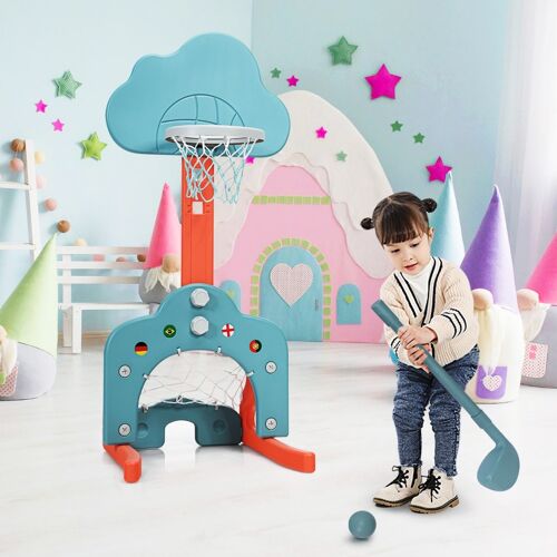 Costway 3 in 1 Kinder Spielplatz mit Höhenverstellbarem Basketballkorb & Fußballtor & Golf Grün